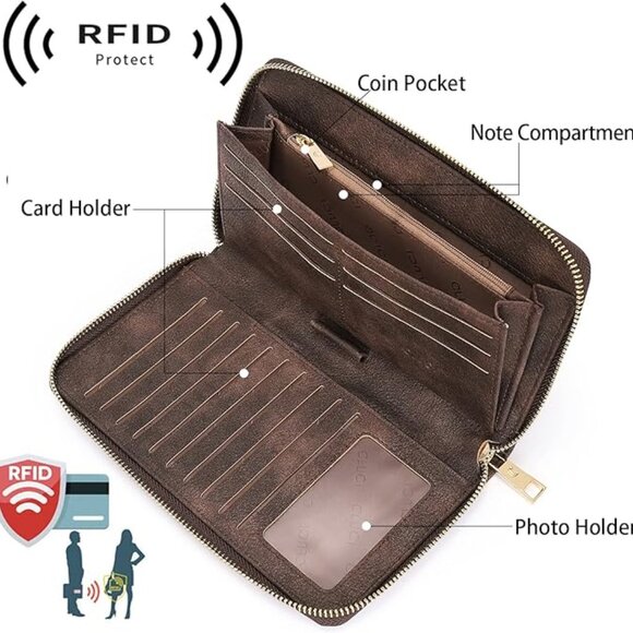 Brown CLUCI Womens Wallet RFID Bifold Wristlet Large - Picture 4 of 8